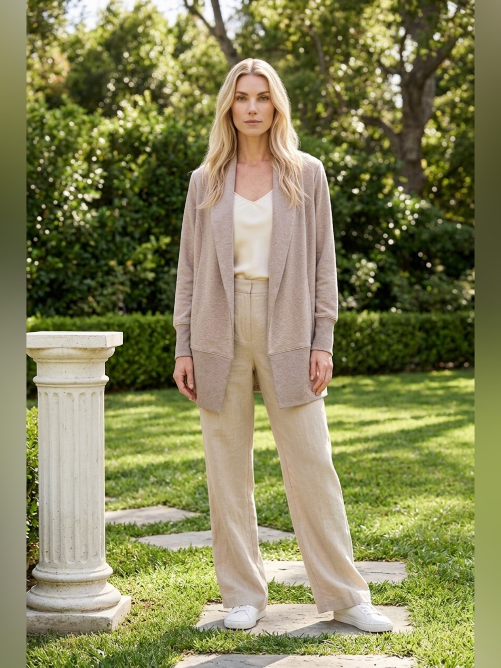H by Halston Medium Open Front Cardigan in Taupe
